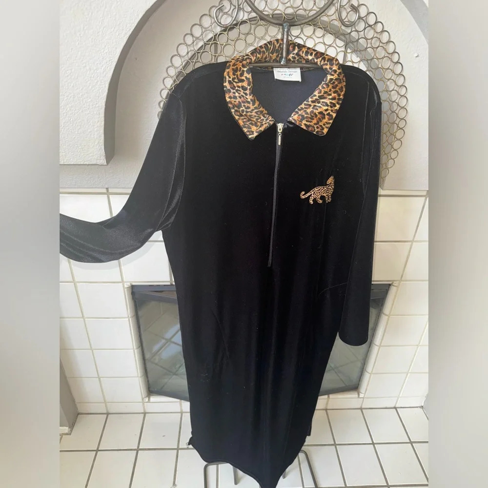 Vintage Amanda Stewart intimates animal print leopard cheetah house robe velour - Picture 10 of 15